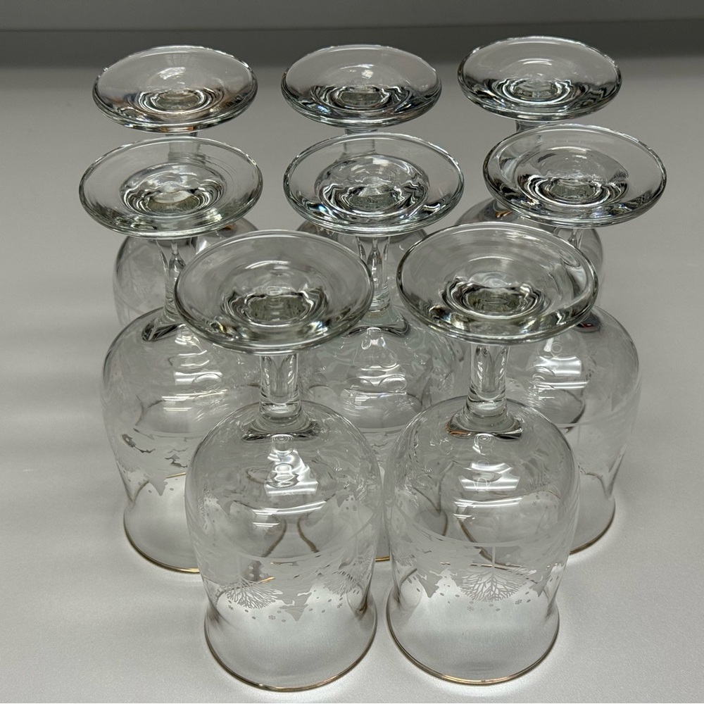 Lot of 8 Vintage Libbey Arby's Winter White Frosted Pine Stem Goblets